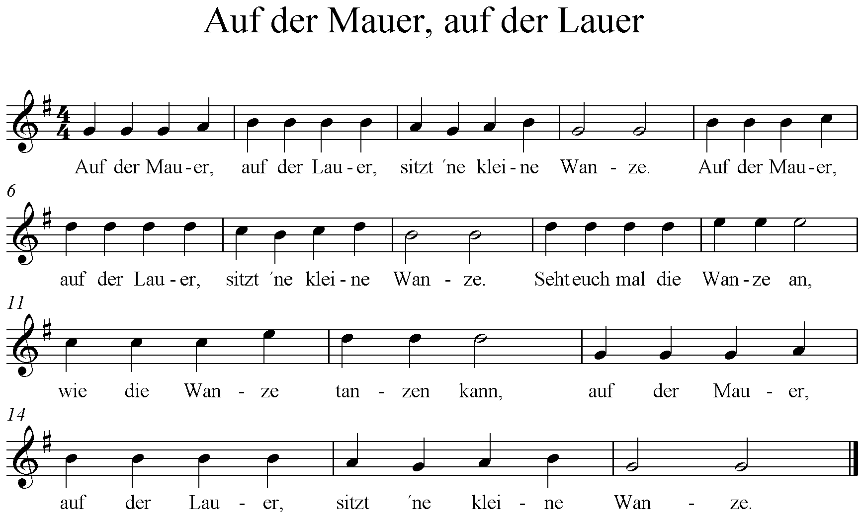 auf der mauer auf der lauer noten